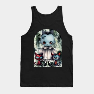 Blue ghost and 2 kitties, 3 Tank Top